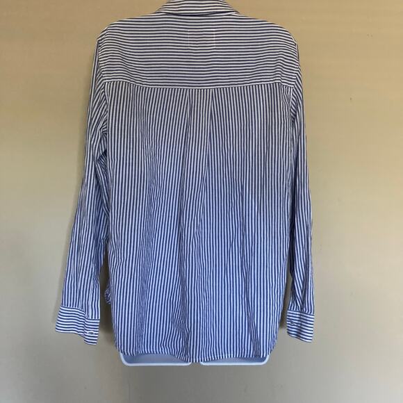 Rails Medium Frances Button Up Banker Stripe Floral Patches Blouse Embroidered - Picture 16 of 16